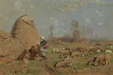 Hugo Mühlig, Summer Landscape with a Peasant Couple and a Herd of Sheep
