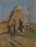 Hugo Mühlig, Shepherd and a Hunter by a Haystack