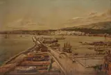 Ramón Pou Vidal, View from the L'Almudaina Palace over Palma Harbour and Castell de Bellver, Oil on canvas, mounted on hardboard