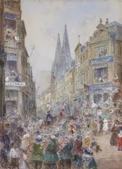 Carl Rüdell, Carnevale in the Streets of Cologne, Watercolour on paper