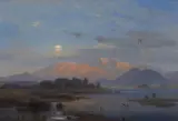 Eduard Schleich the Elder, Bavarian Lake Landscape in the Alps in Evening Light, Oil on canvas