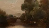 Harvey Sheridan, Landscape with a Bridge and a Rowing Boat, Oil on canvas
