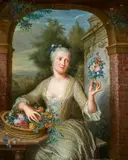 George van der Mijn, Young Lady with a Basket of Flowers by an Arch, Oil on panel