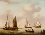 Willem Kett, Two Maritime Scenes with Dutch Ships, Oil on panel. Each