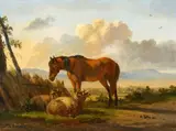 Pieter Gerardus van Os, Landscape with Sheep and a Horse, Oil on panel