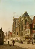 Jan Hendrik Verheijen, Street Scene in a Dutch Town, Oil on panel