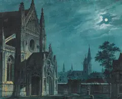 Forecourt of a Gothic Cathedral by Moonlight by Carl Gustav Carus, Watercolour on paper (laid down on paper), sold Nov 2020