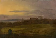 Carl Gustav Carus, Fields and a Farmstead in Evening Light, Oil on canvas (relined)