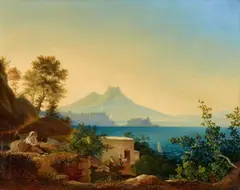 Ludwig Richter, The Bay of Naples with a View of the Castel dell'ovo and Vesuvius, Oil on canvas