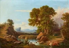 Károly (Karl) Markó the Elder, Southern Landscape with a Woman Bathing, Oil on canvas