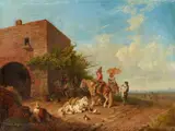 Heinrich Bürkel, A Family at Rest by an Osteria, Oil on canvas (relined)