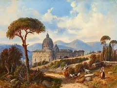 Landscape near Rome with a View of St. Peter's Basilica by Friedrich Wilhelm Klose, Oil on canvas, sold Nov 2020