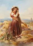 Carl Mayer, A Girl Harvesting Grain, Watercolour