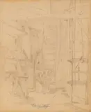 Carl Spitzweg, Attic Scene with Furniture, Pencil on paper
