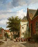 Adrianus Eversen, At the Westerkerk in Enkhuizen, Oil on canvas