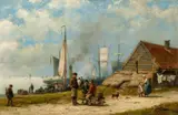 Hermanus Koekkoek, Conversation by the Quay, Oil on panel