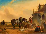 Joseph Moerenhout, Horsemen at Rest, Oil on panel