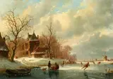 Anthony Andreas de Meijier, Winter Landscape with Skaters, Oil on panel