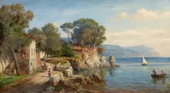 Eduard Pape, Southern Water Landscape, Oil on canvas
