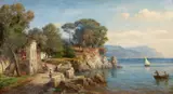Eduard Pape, Southern Water Landscape, Oil on canvas