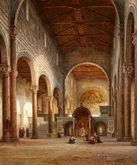 Julius Helfft, View of the Interior of San Miniato al Monte in Florence, Oil on canvas (relined)
