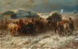 Adolf Schreyer, Walachian Horseman at a Post Station, Oil on canvas (relined)