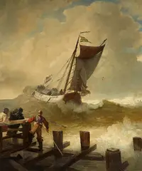 Andreas Achenbach, A Fishing Boat on Rough Seas, Oil on canvas (relined)