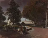 Oswald Achenbach, Evening Mood in the Park of the Villa Borghese with a View of Saint Peter's