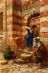 Gustav Bauernfeind, Street Scene in Jerusalem (Dar al-Sha'bani near Bab el-Hadid), Oil on panel
