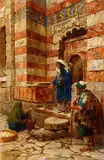 Gustav Bauernfeind, Street Scene in Jerusalem (Dar al-Sha'bani near Bab el-Hadid), Oil on panel