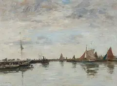 Eugène Louis Boudin, Ships in the Harbour of Trouville, Oil on canvas (relined)
