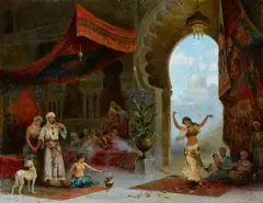 Alberto Fabbi, Oriental Harem Scene, Oil on canvas, mounted on hardboard