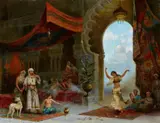 Alberto Fabbi, Oriental Harem Scene, Oil on canvas, mounted on hardboard
