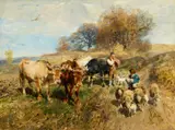 Heinrich von Zügel, Shepherds with Cattle and Sheep