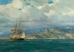 Michael Zeno Diemer, A Three Master off the Coast of Calabria, Oil on canvas