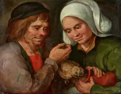 attributed to Marten van Cleve, The Couple, Oil on panel (doubled up)