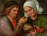 attributed to Marten van Cleve, The Couple, Oil on panel (doubled up)