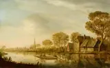Pieter de Neyn, Rowing Boat in a River Landscape, Oil on panel