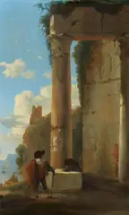 Jan Asselijn, Two Figures by Ancient Ruins, Oil on panel