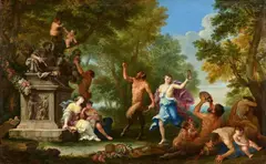 Filippo Lauri, Maenads led by Pan in a Pageant for the Wine God Bacchus with Dancing and Garlands, Oil on canvas