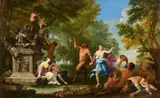 Filippo Lauri, Maenads led by Pan in a Pageant for the Wine God Bacchus with Dancing and Garlands, Oil on canvas