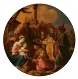 German School 17th century, The Adoration of the Magi, Oil on red sandstone