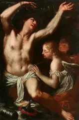 Marco Liberi, Saint Sebastian with an Angel and Saint Irene of Rome, Oil on canvas (relined)