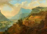 German School 18th century, Figures in a River Landscape, Oil on copper
