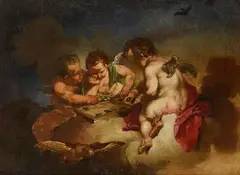 Januarius Zick, Three Amoretti Playing Tric-Trac, Oil on canvas (relined)