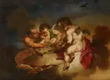 Januarius Zick, Three Amoretti Playing Tric-Trac, Oil on canvas (relined)