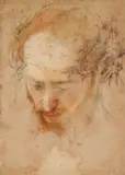 Federico Barocci, The Head of Christ with the Crown of Thorns, Chalk pastel in black, white, red, and ochre on tinted paper