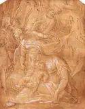Italian School circa 1600, The Virgin and Child Surrounded by Angels, Brown ink highlighted with white chalk