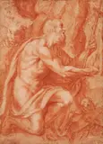 Bolognese School 17th century, The Penitent Saint Jerome, Sanguine over pencil on textured paper