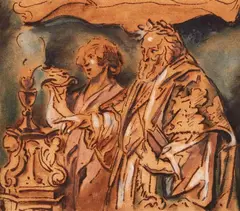 Jacob Jordaens, Allegory of Saint Augustine as a Church Father, Brown ink and coloured wash on paper